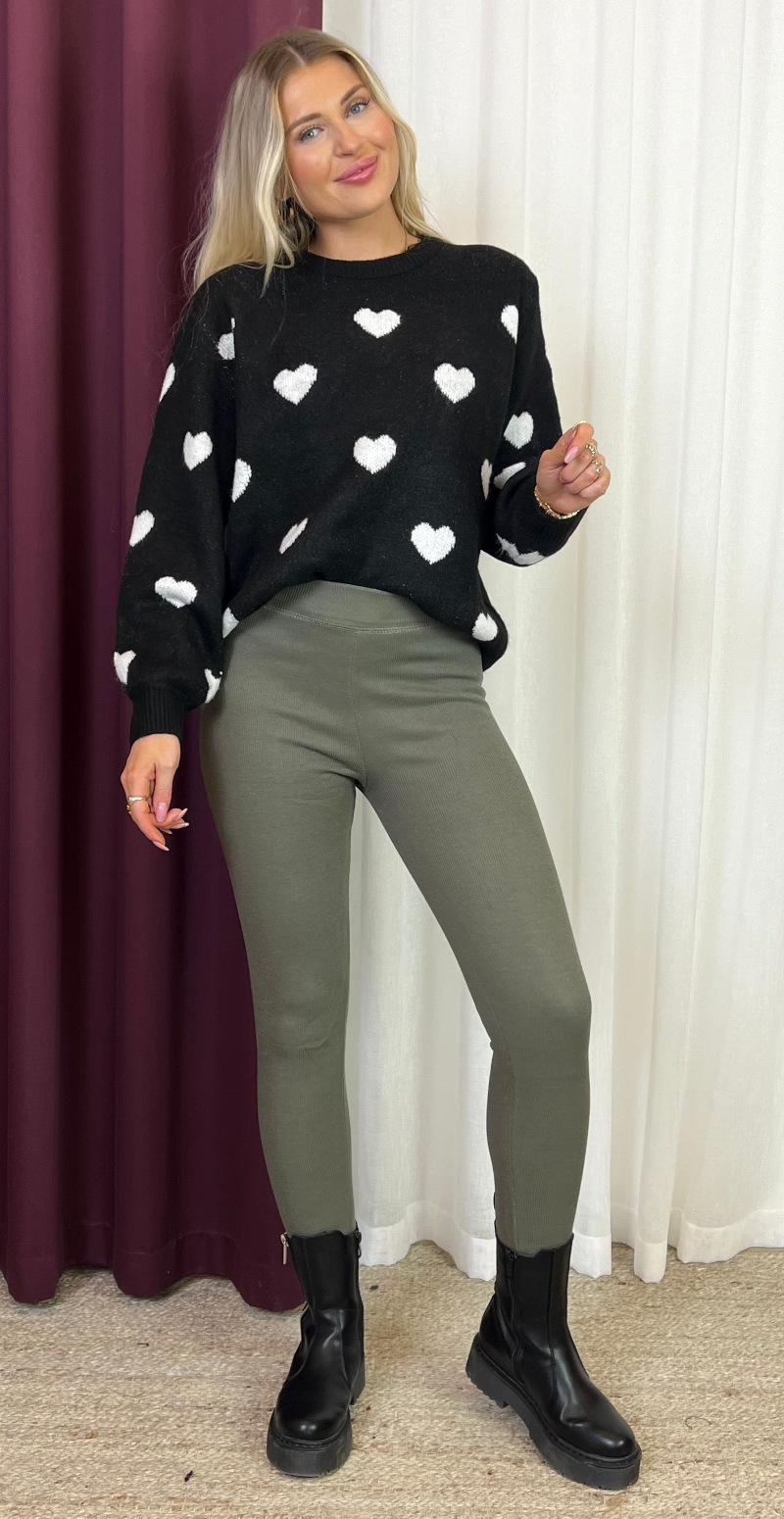 Lolly leggings med fleece og rib khaki LikeLondon