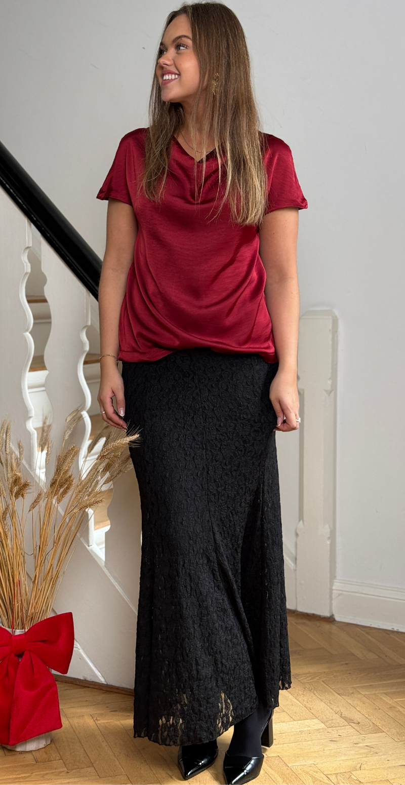 Lumi lang blonde nederdel med elastik i taljen sort LikeLondon