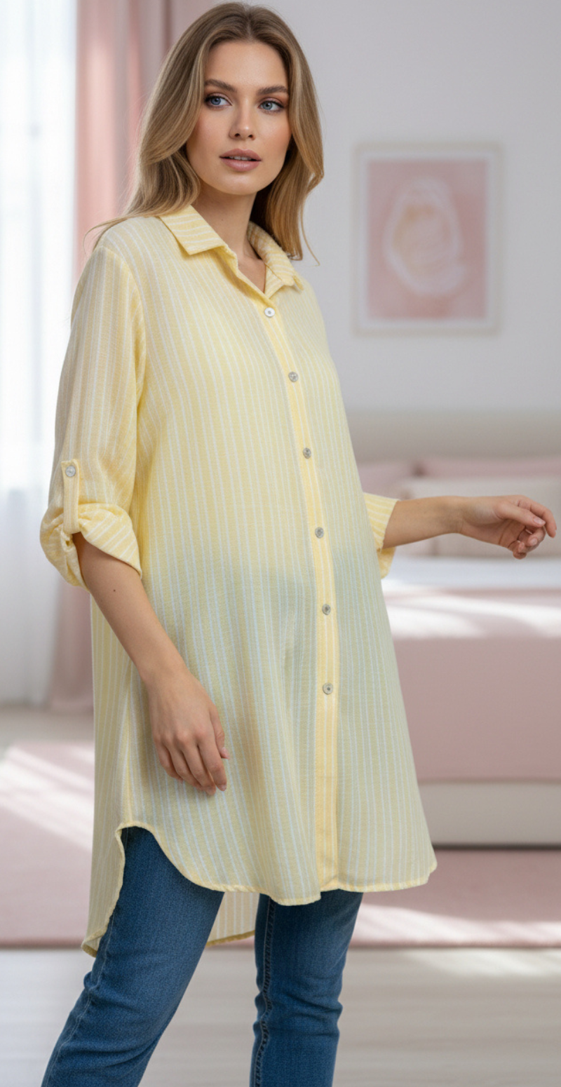 Tania tunika med striber og knapper gul LikeLondon