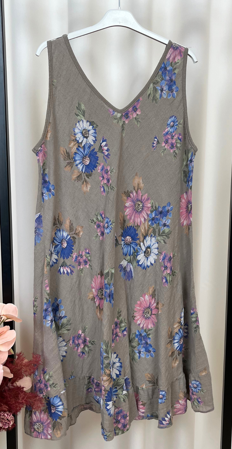 Zofja kjole med blomsterprint og let v-hals fango LikeLondon