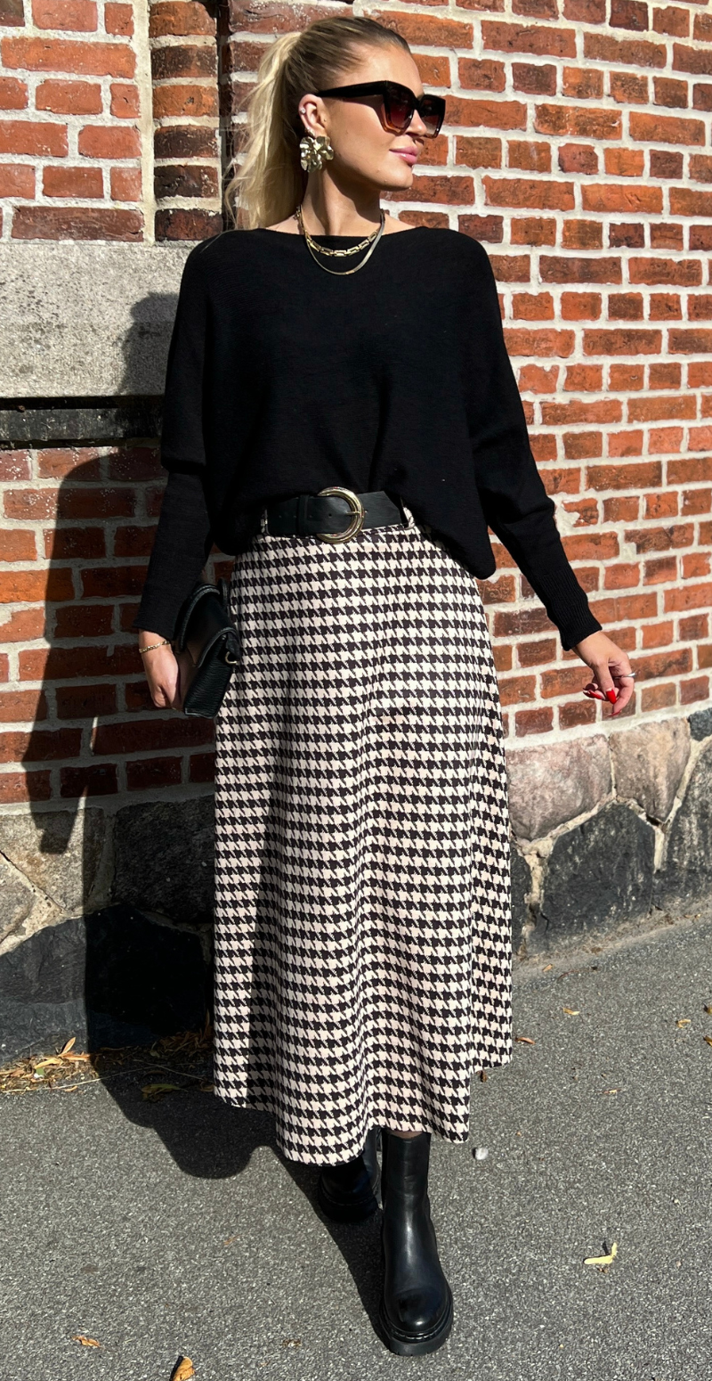 Kanya ternet nederdel med bælte sort/beige LikeLondon