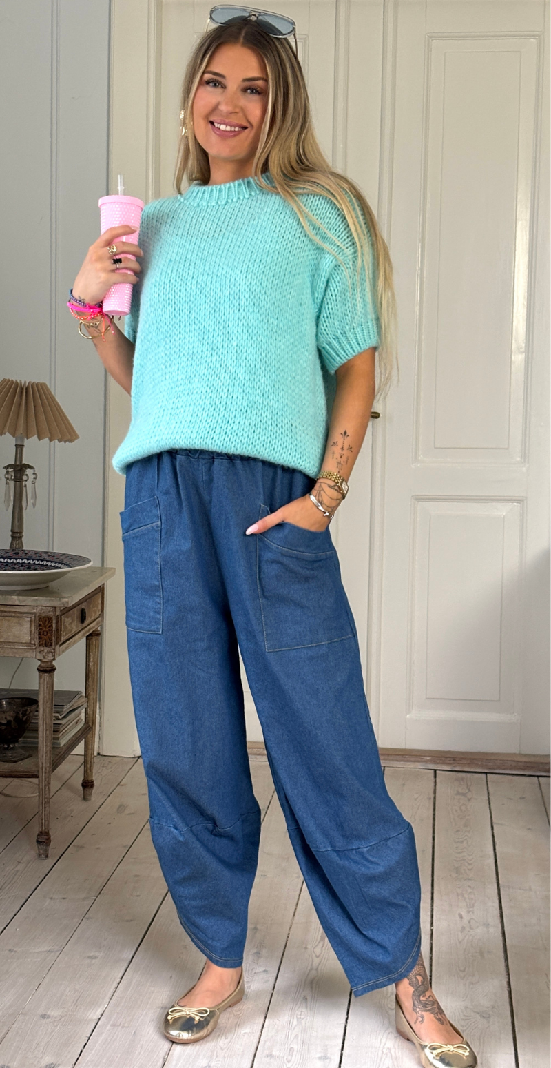 Ivana strik med korte ærmer og ribkanter mint LikeLondon