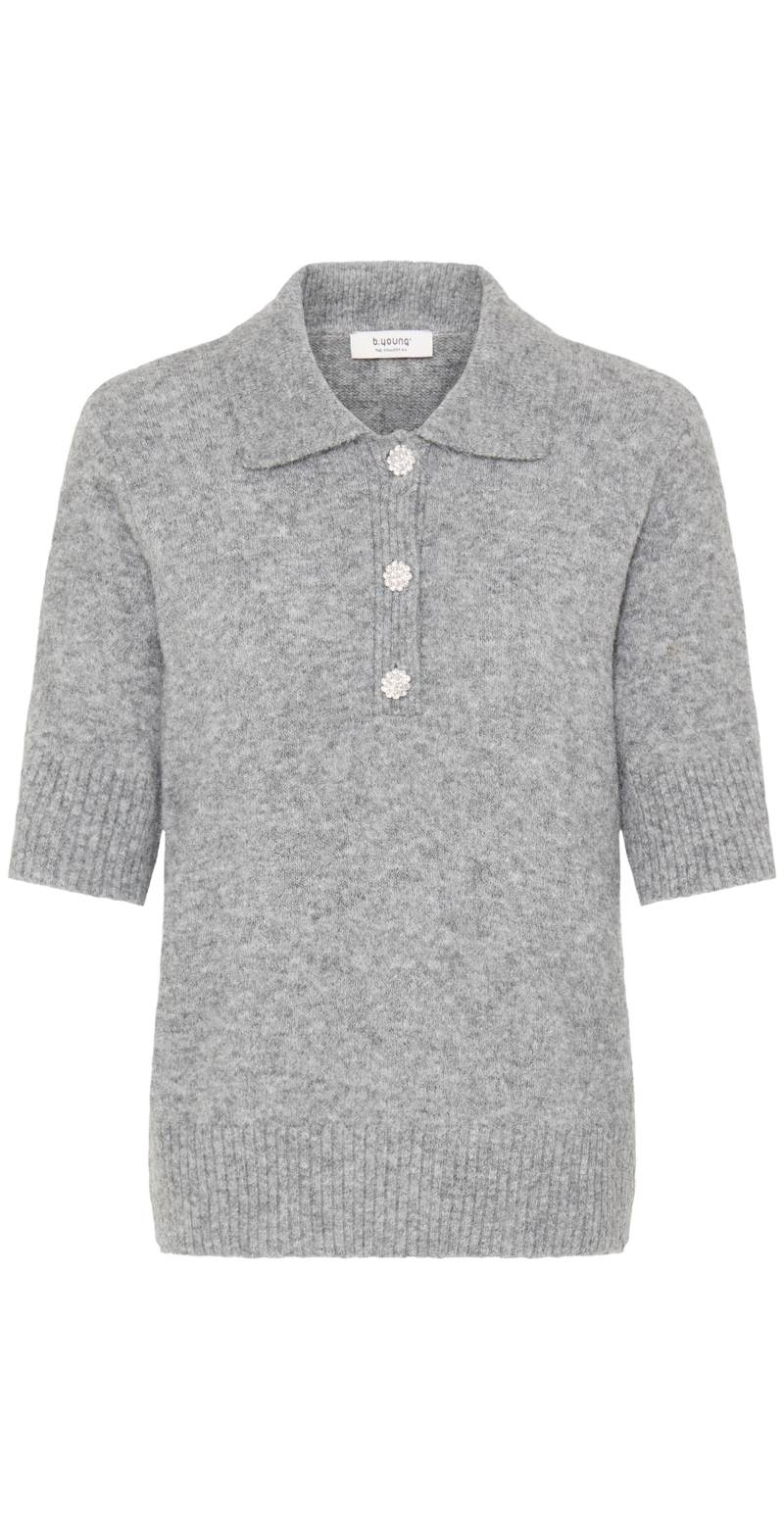 Minna polo med knapper i similisten medium grey melange B.young