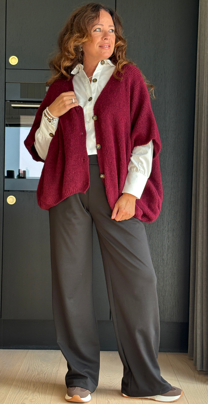 Edwina uldcardigan med korte ærmer bordeaux LikeLondon