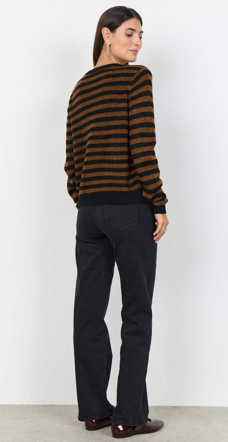 Orlean cardigan med striber sort/brun Soyaconcept
