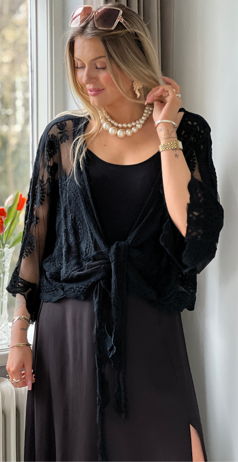 Forudbestil uge 16 Norma blonde cardigan med bindebånd sort LikeLondon