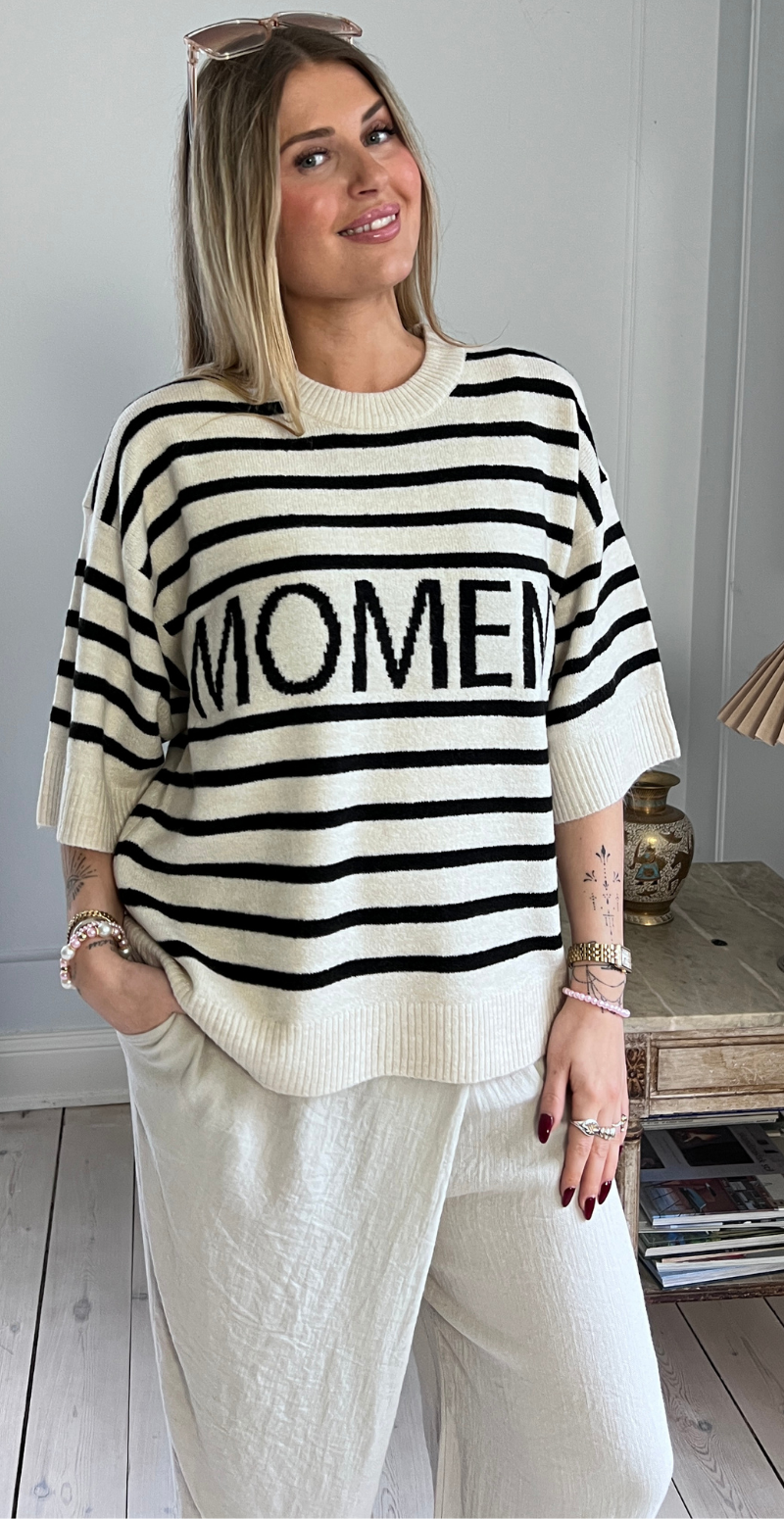 Orlean pullover med striber og "Moment" off-white LikeLondon