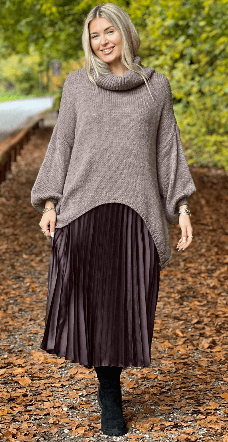 Camma plisseret satin nederdel brun LikeLondon