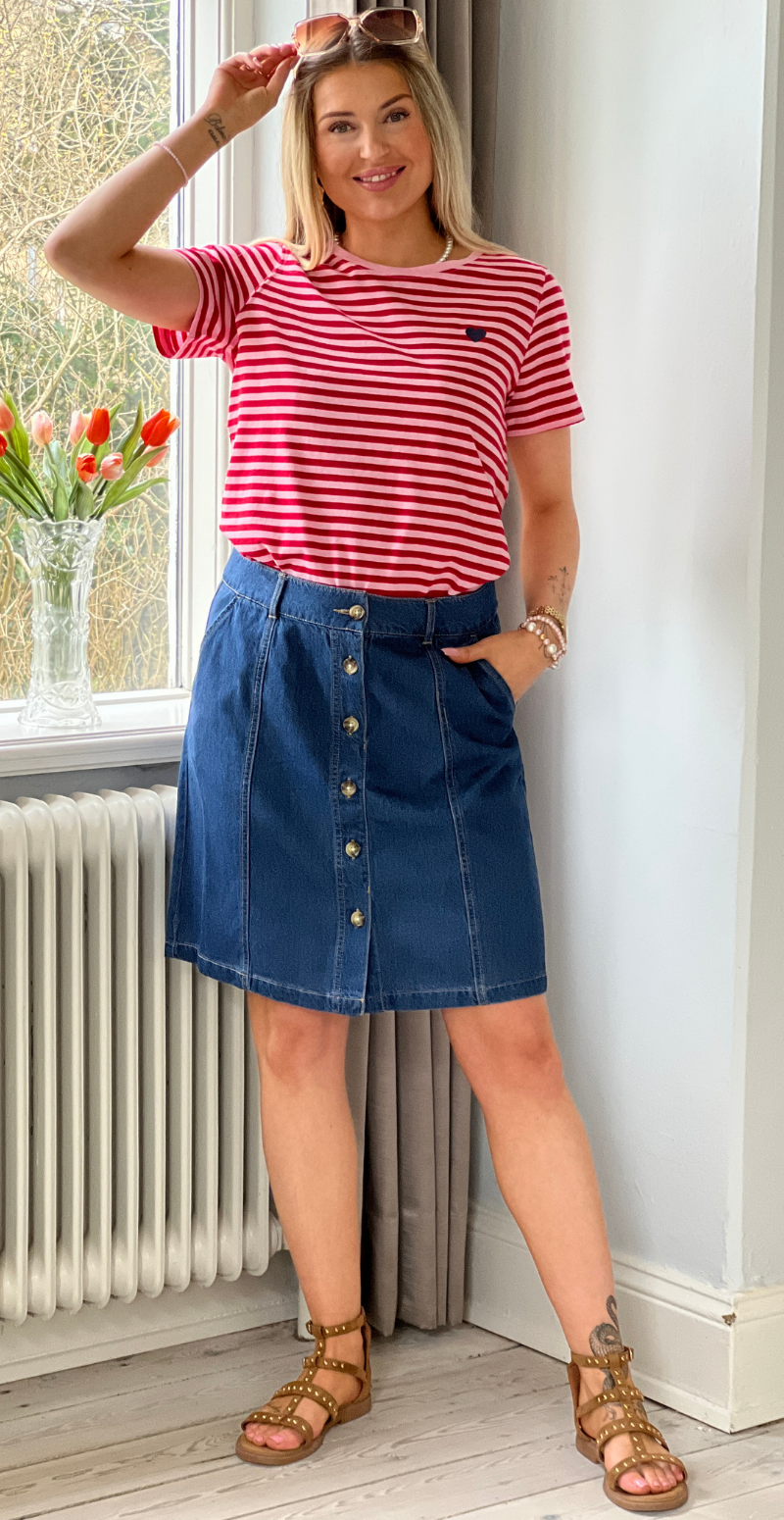 Alia nederdel med lommer medium blue denim Freequent