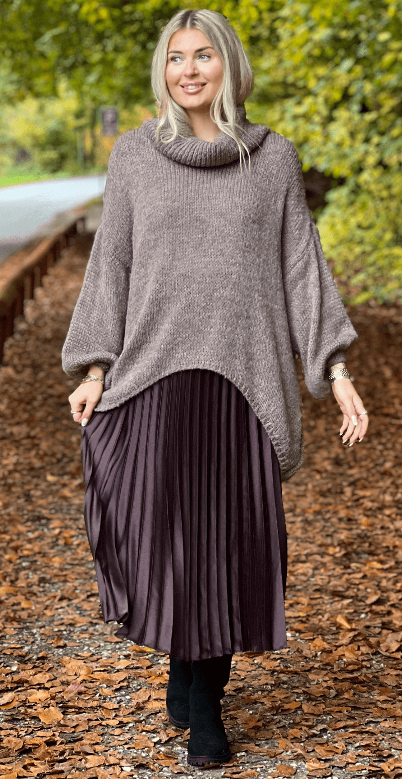 Camma plisseret satin nederdel brun LikeLondon