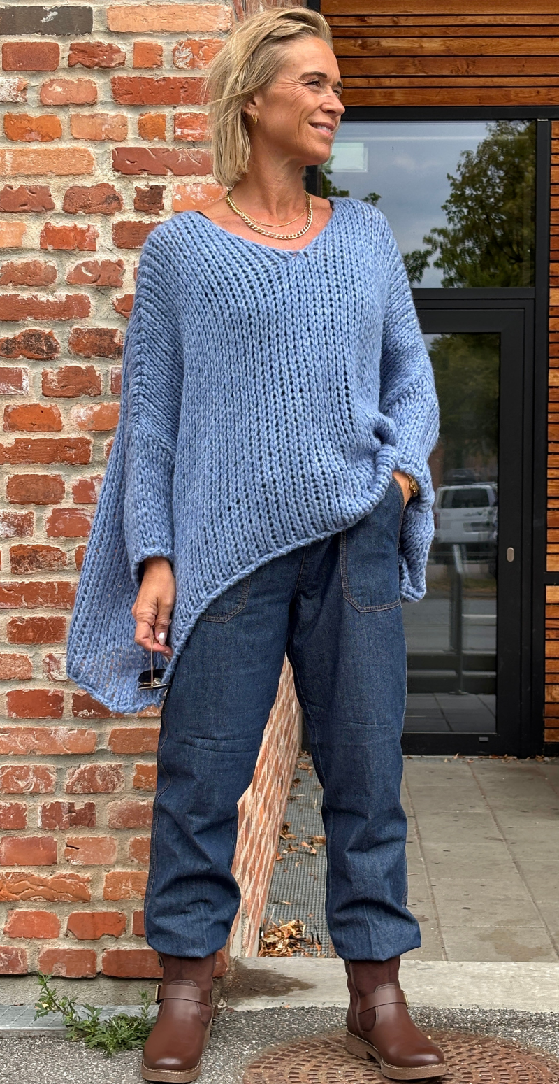 Beatrix oversized strik i grov rib jeans LikeLondon