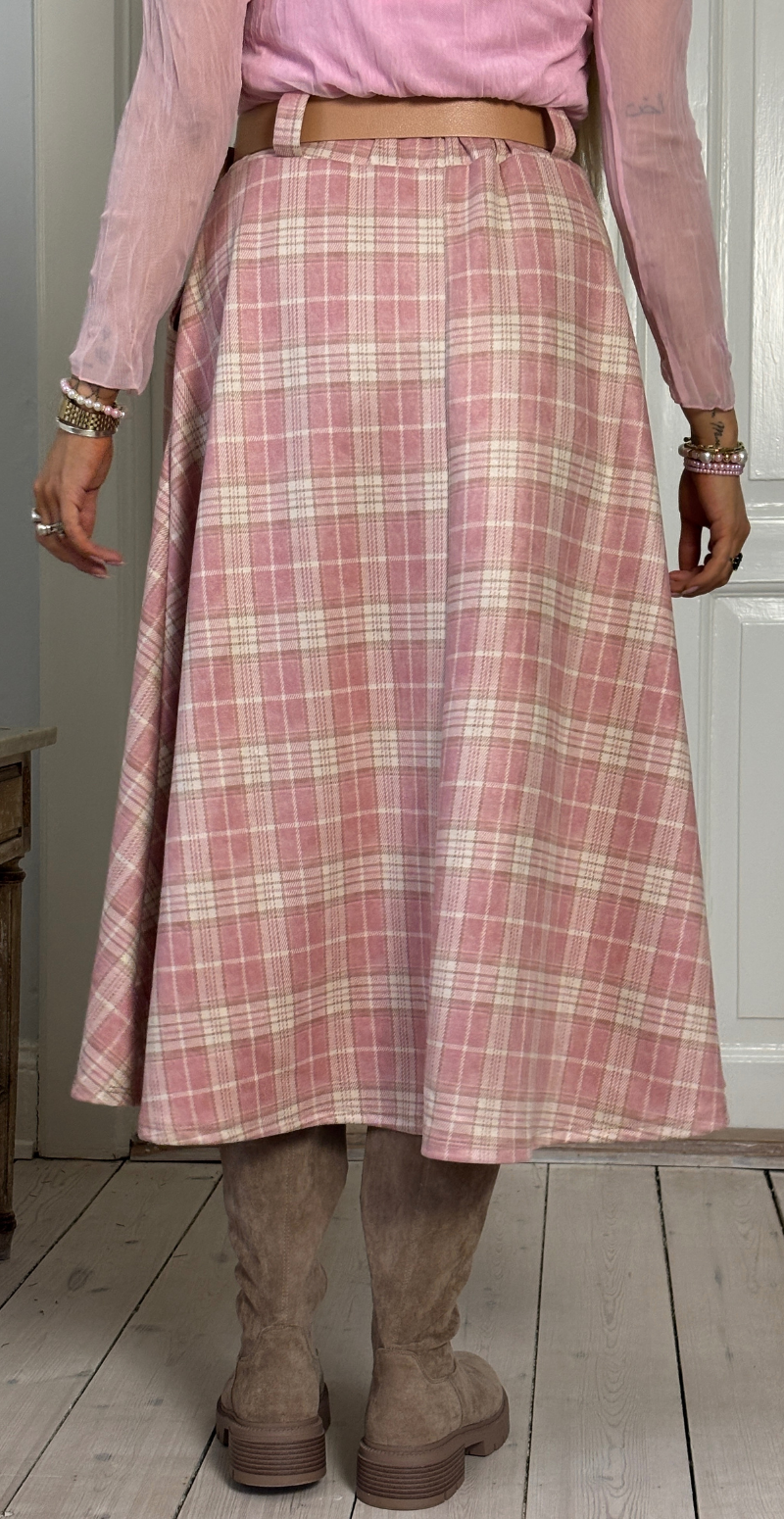 Zelda ternet nederdel med bælte og lommer rosa LikeLondon