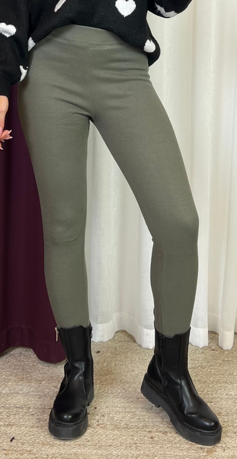 Lolly leggings med fleece og rib khaki LikeLondon