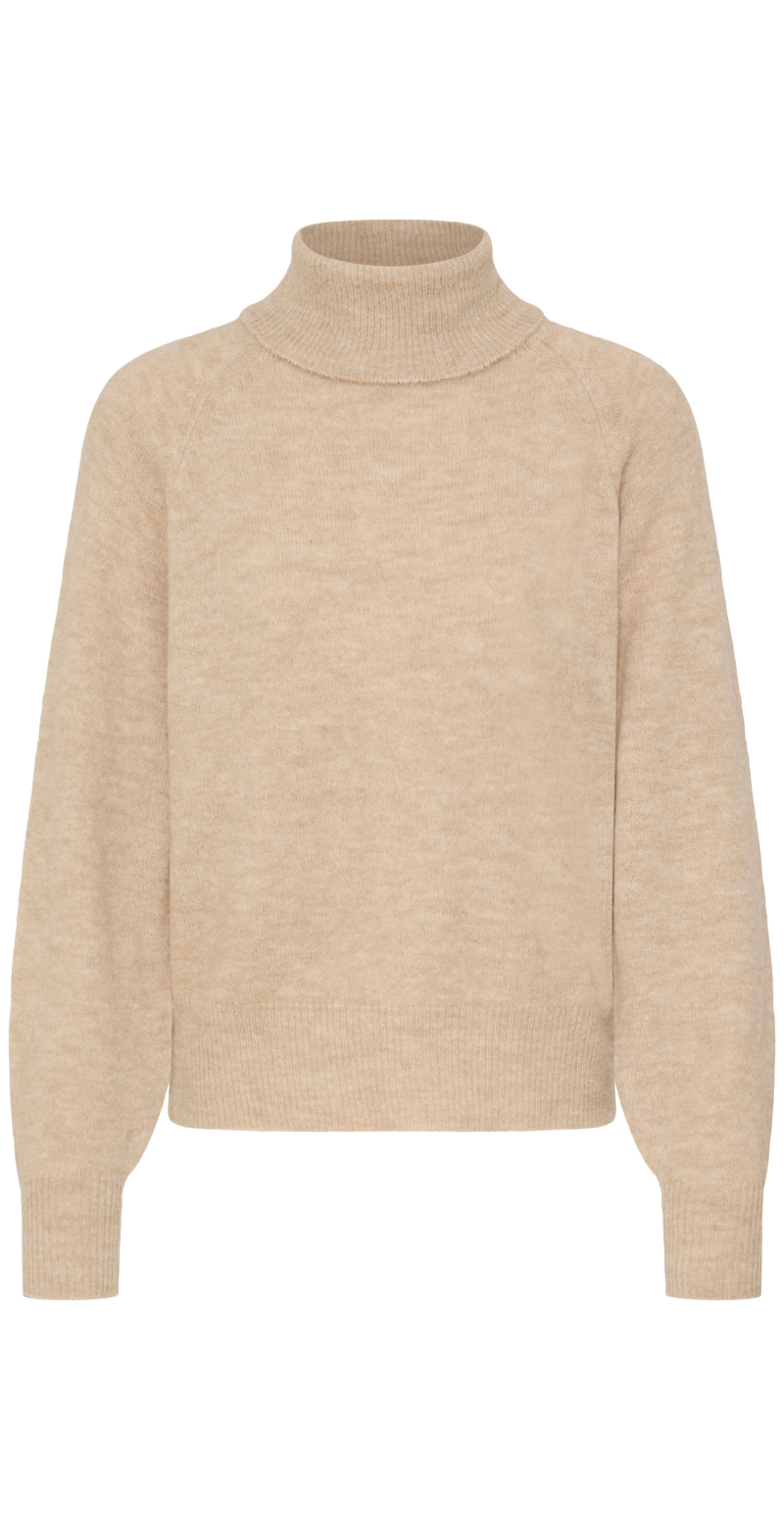 Monna strikbluse med rullekrave humus melange B.young