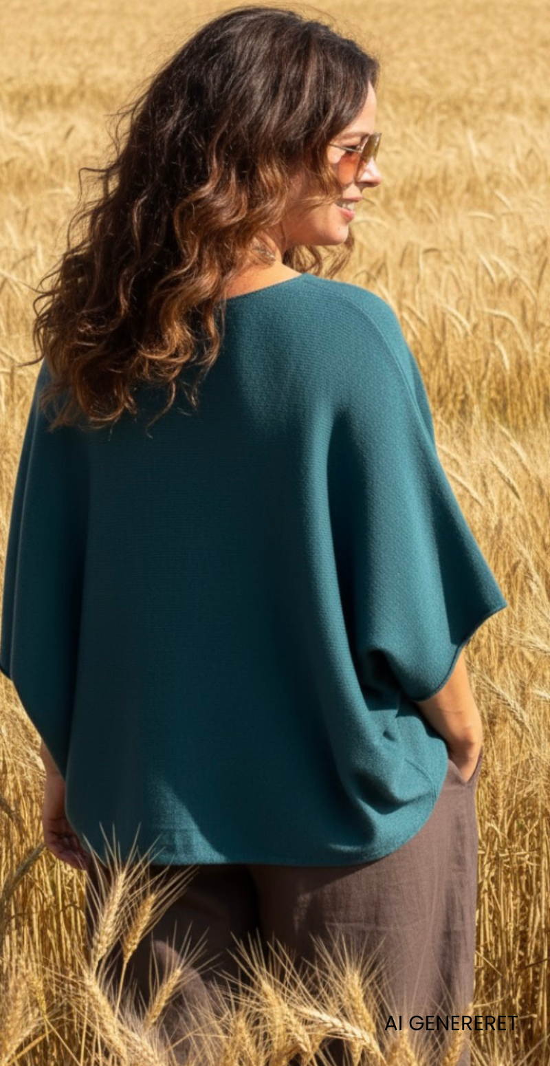 Elva strikbluse med vidde og 3/4 ærmer petroleum blue LikeLondon