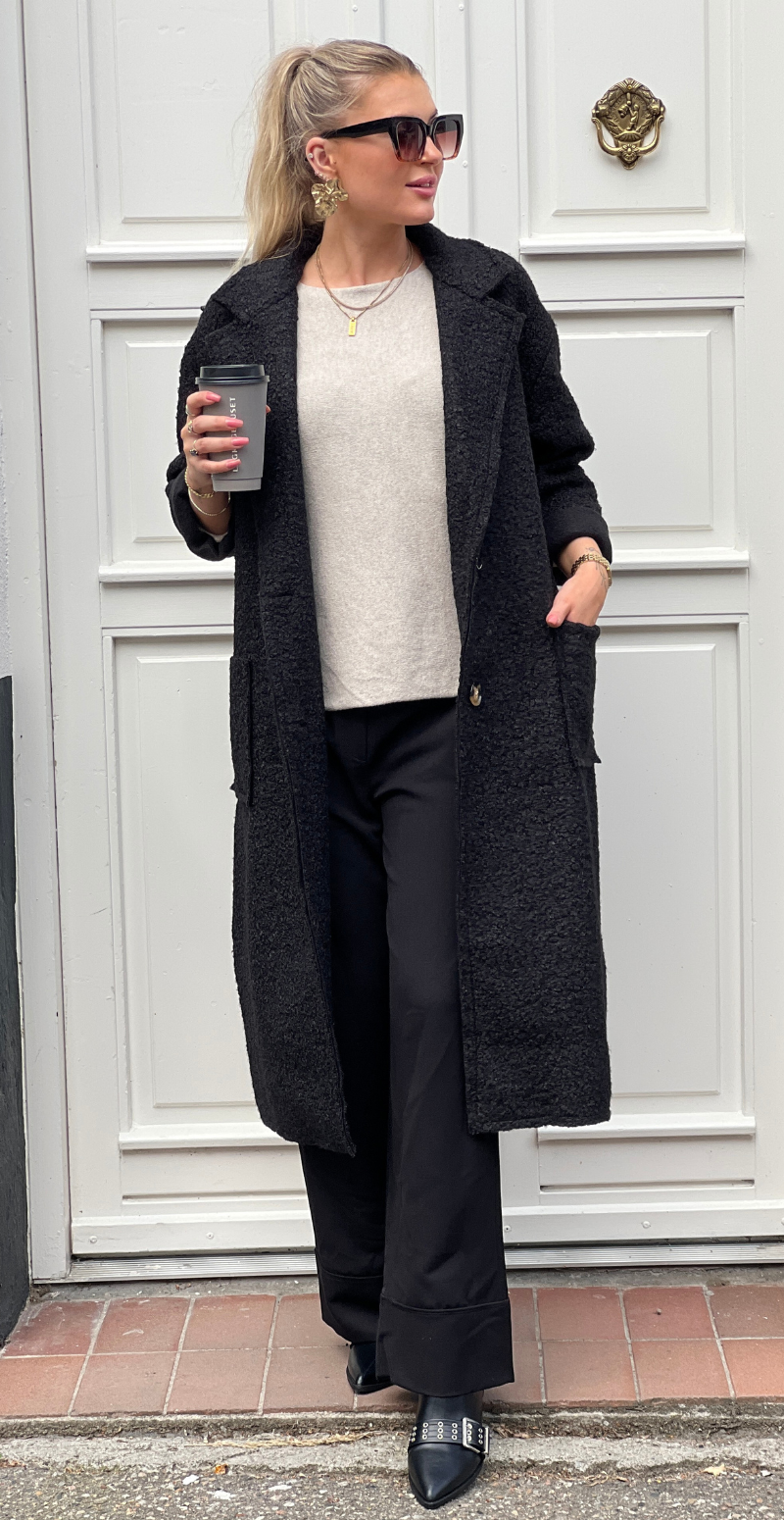 Birdie teddy frakke med lommer sort LikeLondon