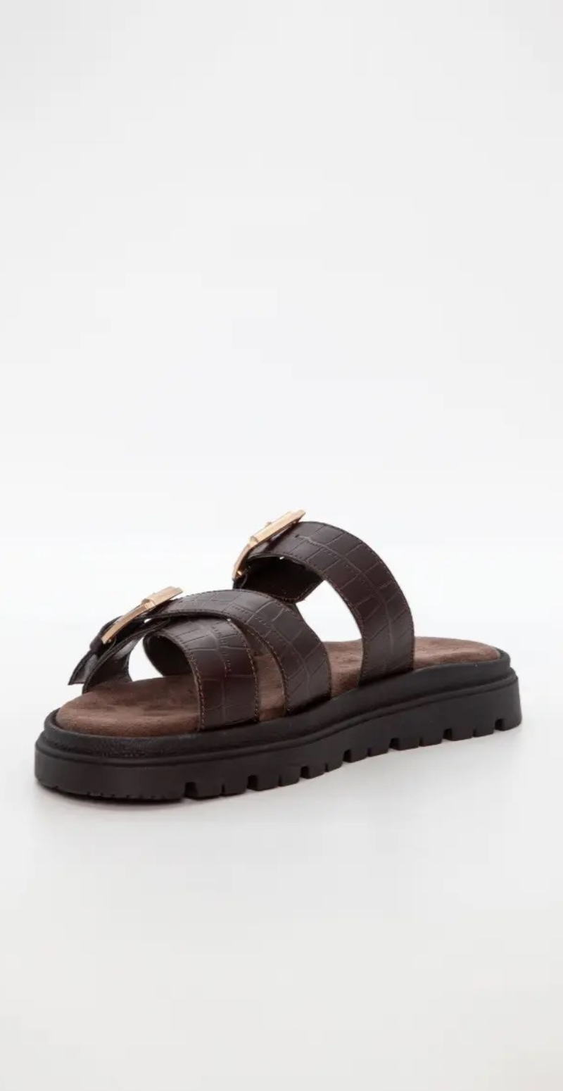 Sandal i imiteret skind med spænder mørk brun Duffy