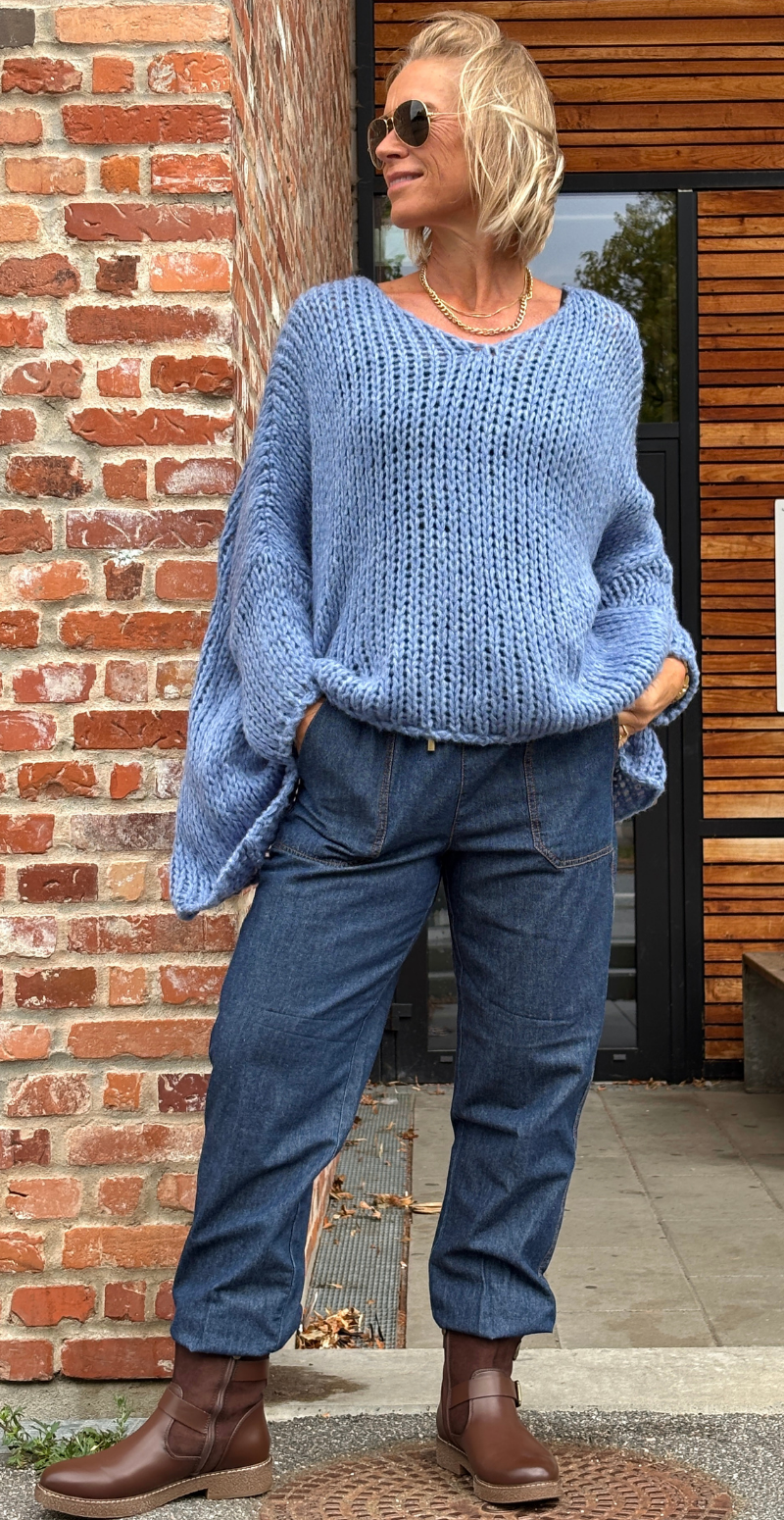 Beatrix oversized strik i grov rib jeans LikeLondon