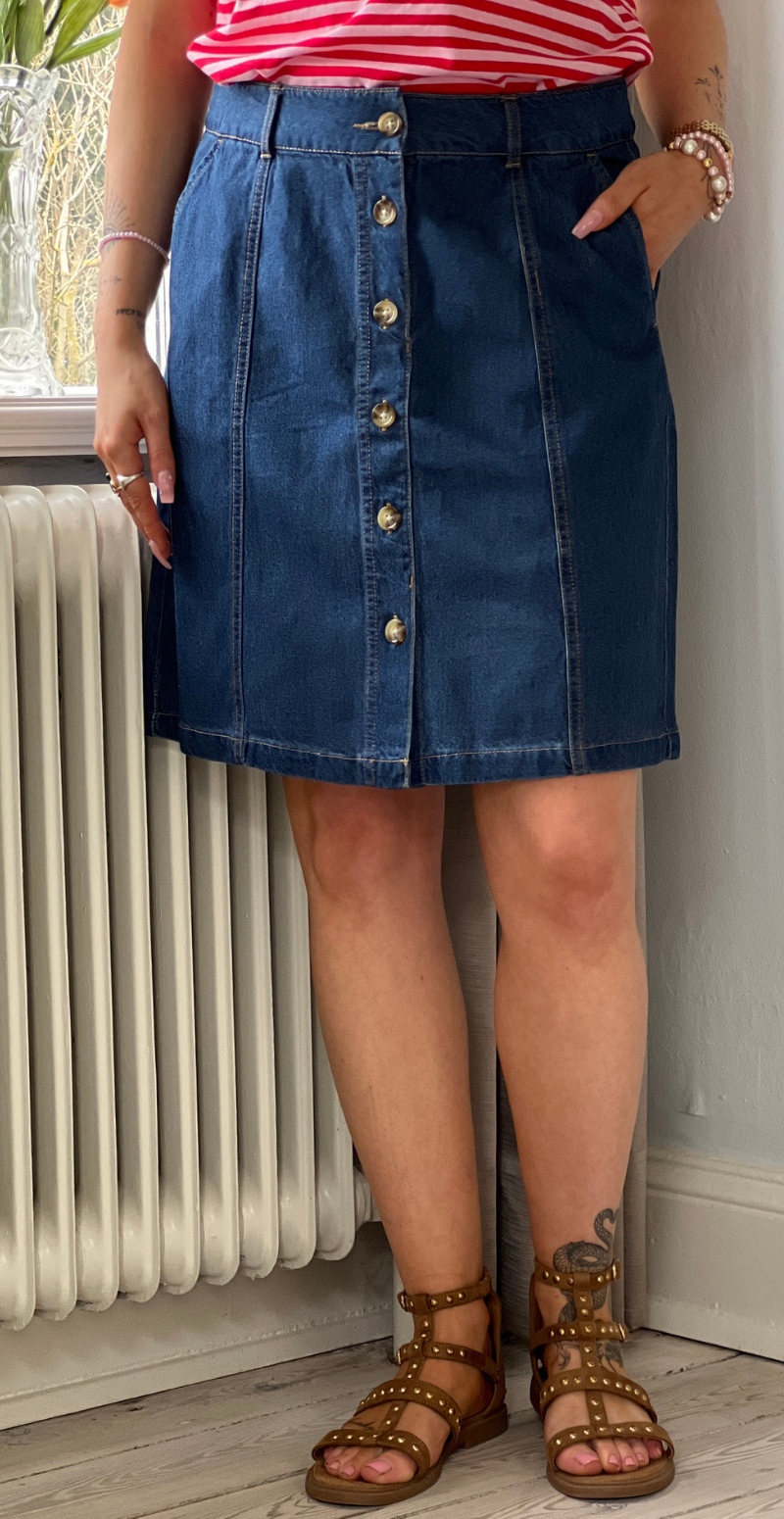 Alia nederdel med lommer medium blue denim Freequent
