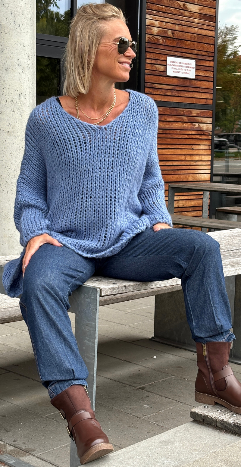 Beatrix oversized strik i grov rib jeans LikeLondon