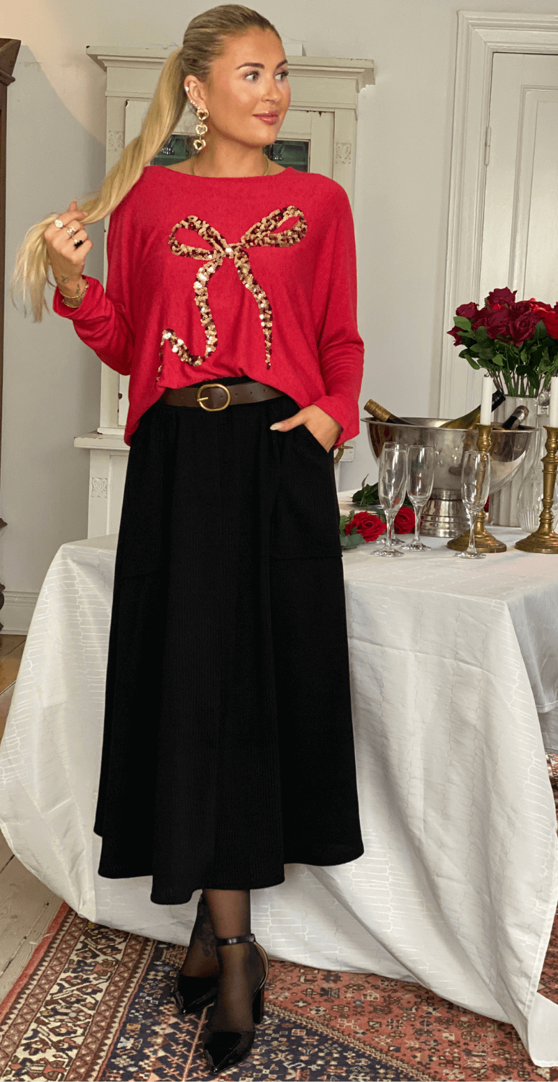 Ivy fløjlsnederdel med bælte og lommer sort LikeLondon