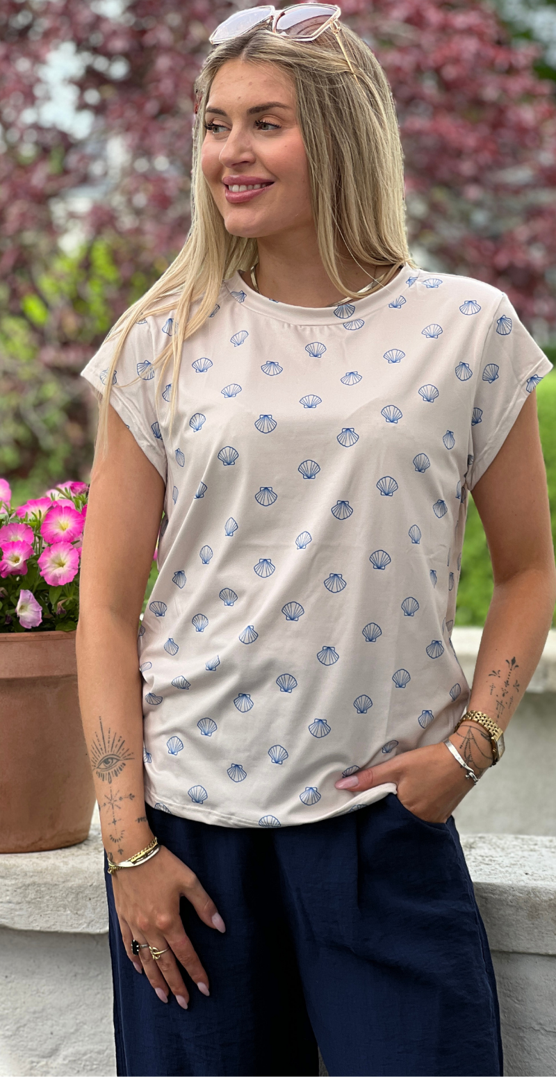 Alma t-shirt ivory cobolt shell Liberté
