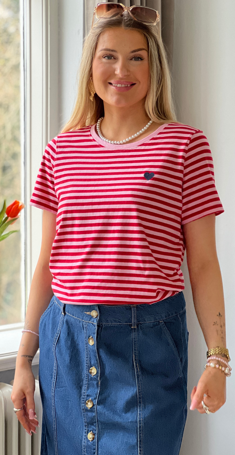 Mian bluse med striber sweet lilac w. true red Freequent