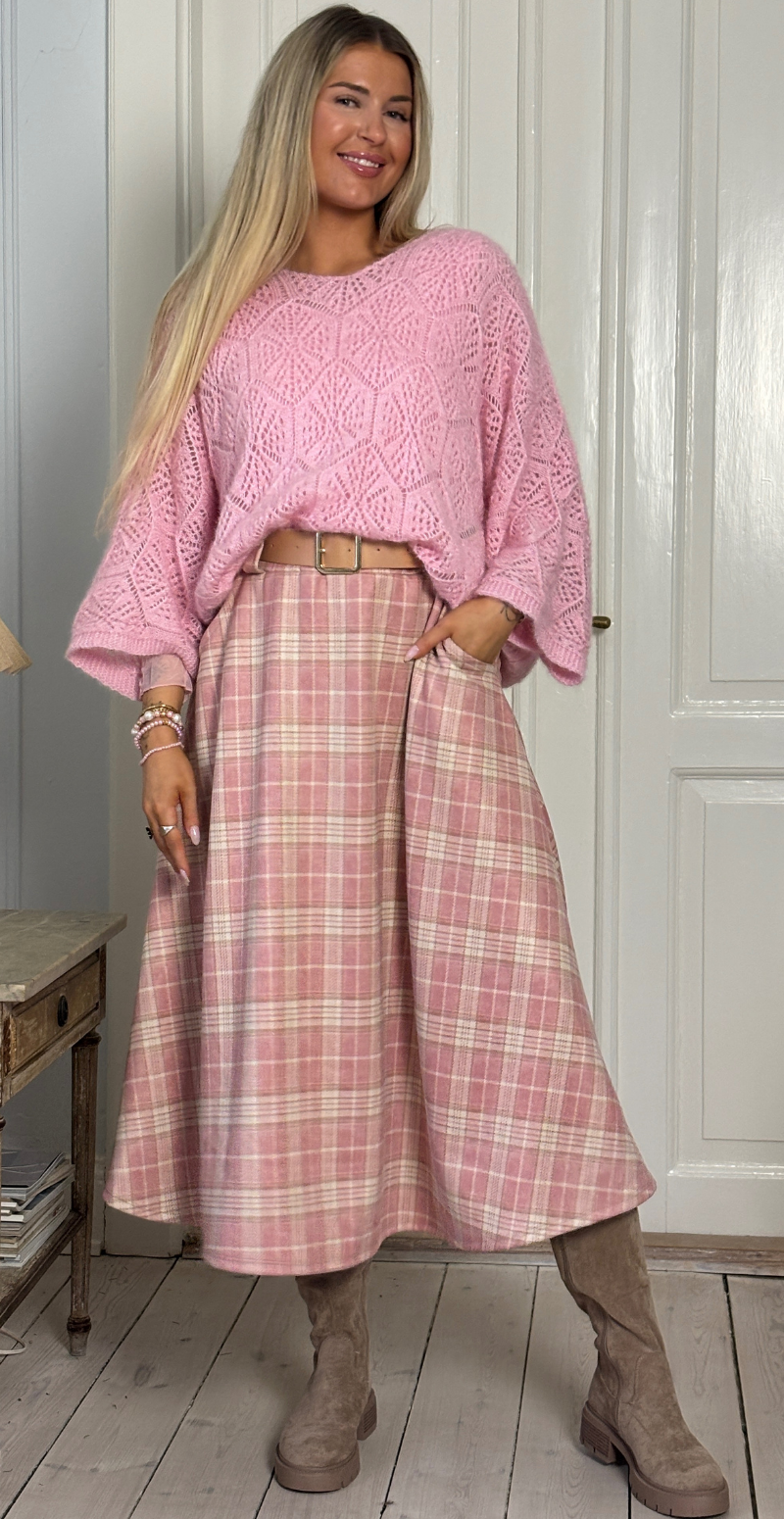 Zelda ternet nederdel med bælte og lommer rosa LikeLondon