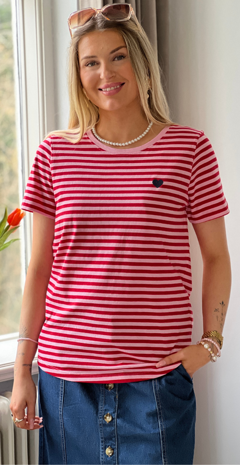 Mian bluse med striber sweet lilac w. true red Freequent