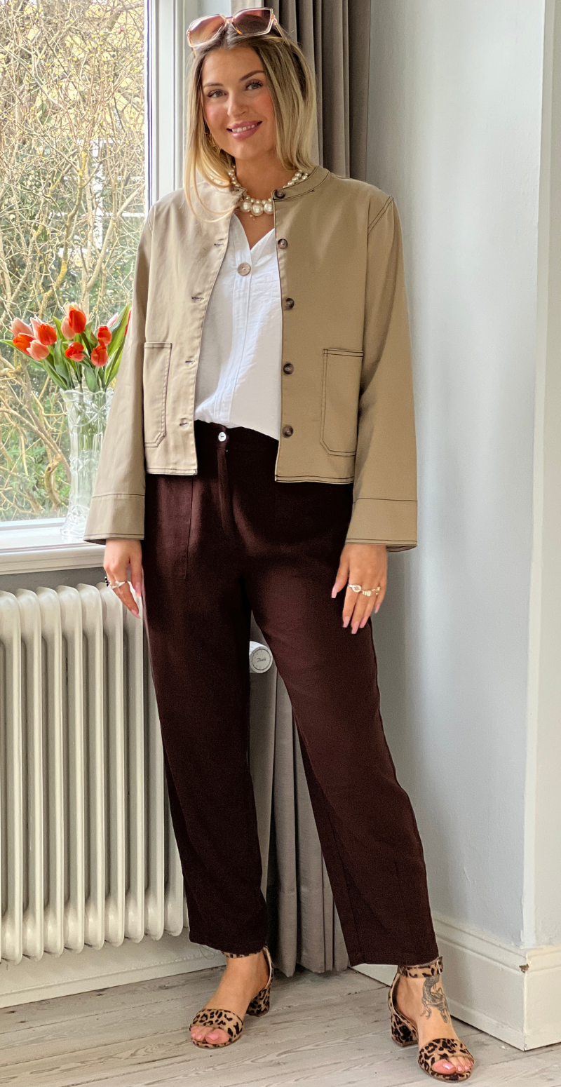 Penny jakke med tydelige stikninger camel LikeLondon