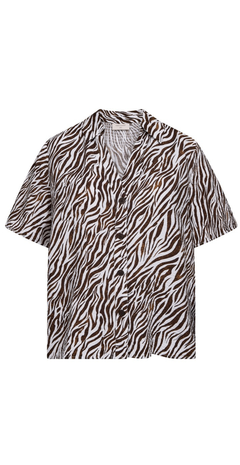 Mele bluse med zebraprint brilliant white w. coffee bean Freequent