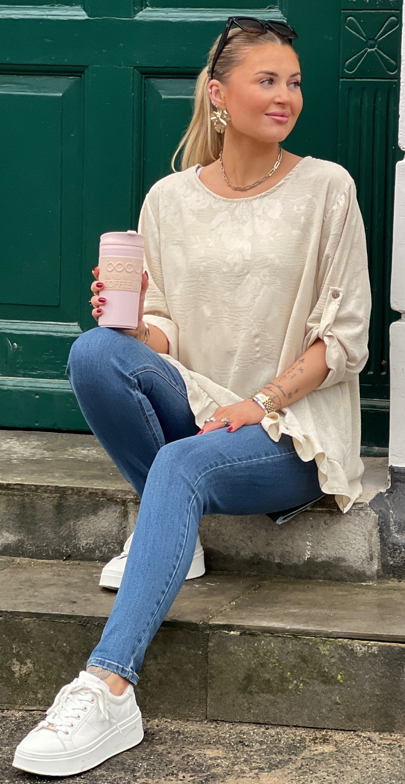 Amanda bluse med peplum og blomsterprint beige LikeLondon