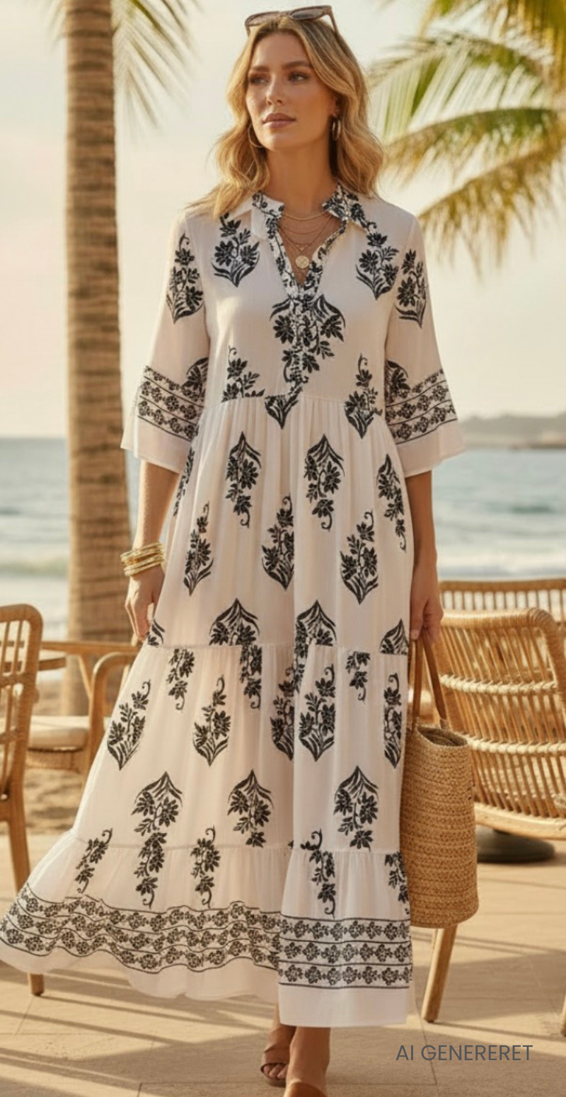 Forudbestil uge 28/29 Harper lang kjole med peplum og blomstermønster hvid LikeLondon