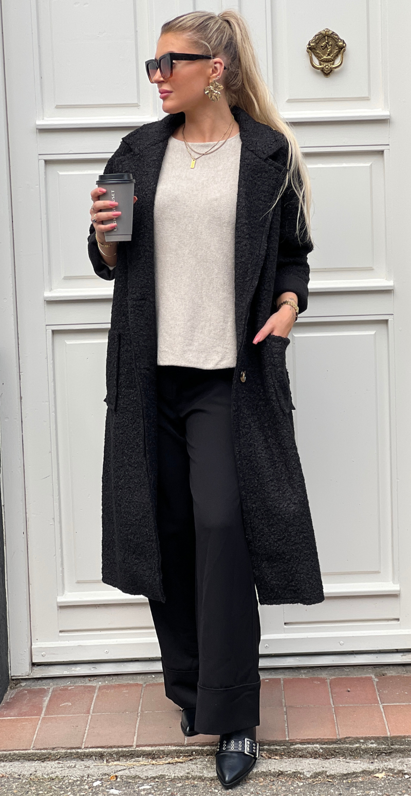 Birdie teddy frakke med lommer sort LikeLondon