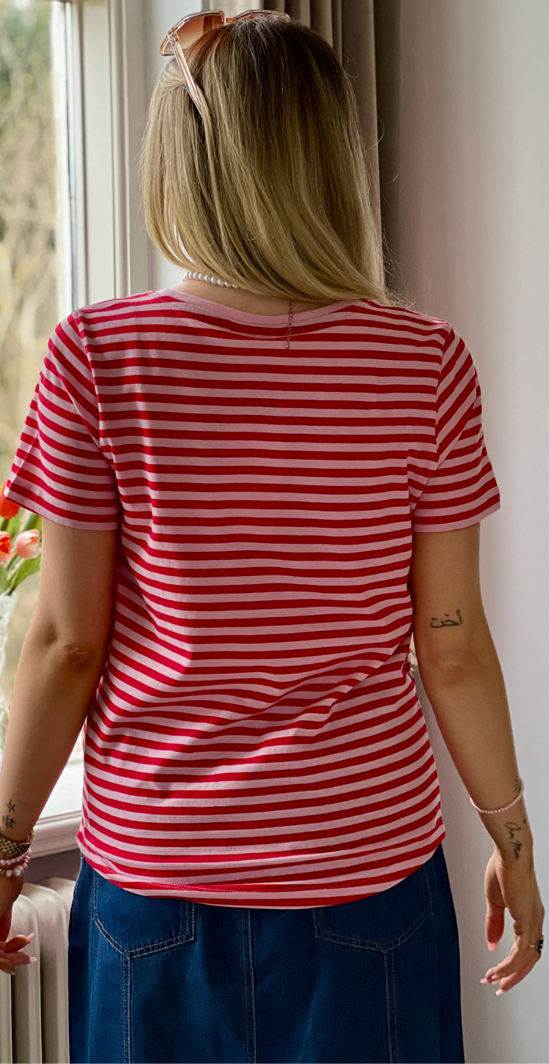 Mian bluse med striber sweet lilac w. true red Freequent