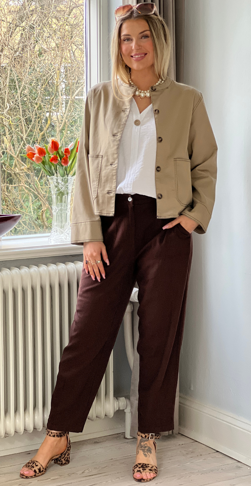 Penny jakke med tydelige stikninger camel LikeLondon