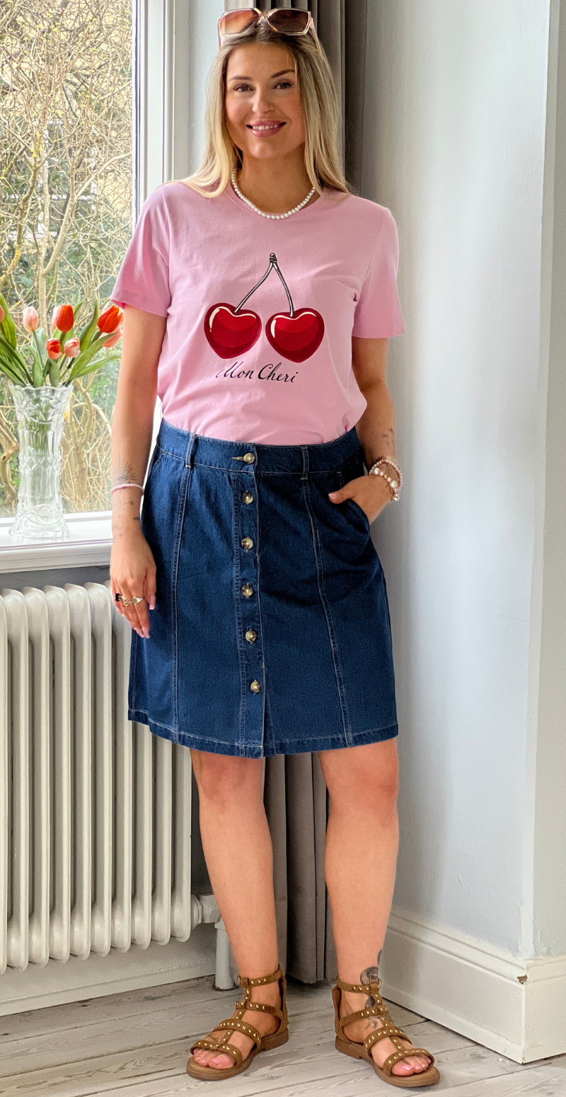 Fenjal t-shirt med kirsebær motiv star sweet lilac Freequent