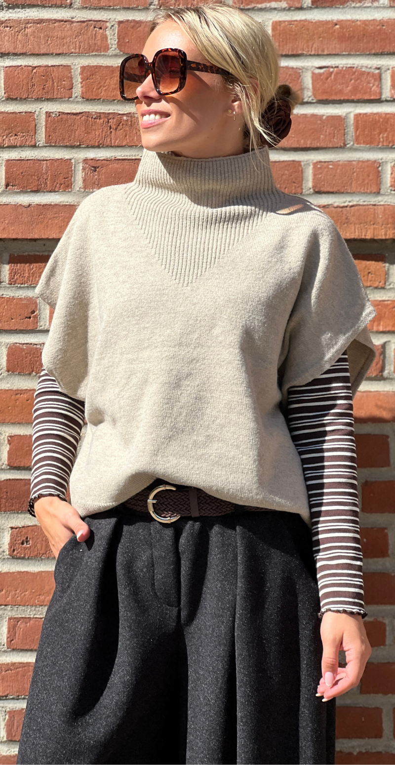 Escapsy strikket vest med høj hals Oyster Grey Melange Freequent