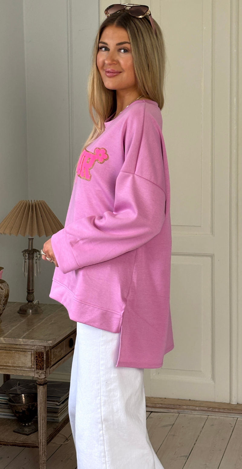 Allie sweatshirt med rund hals og "Amour" rosa LikeLondon