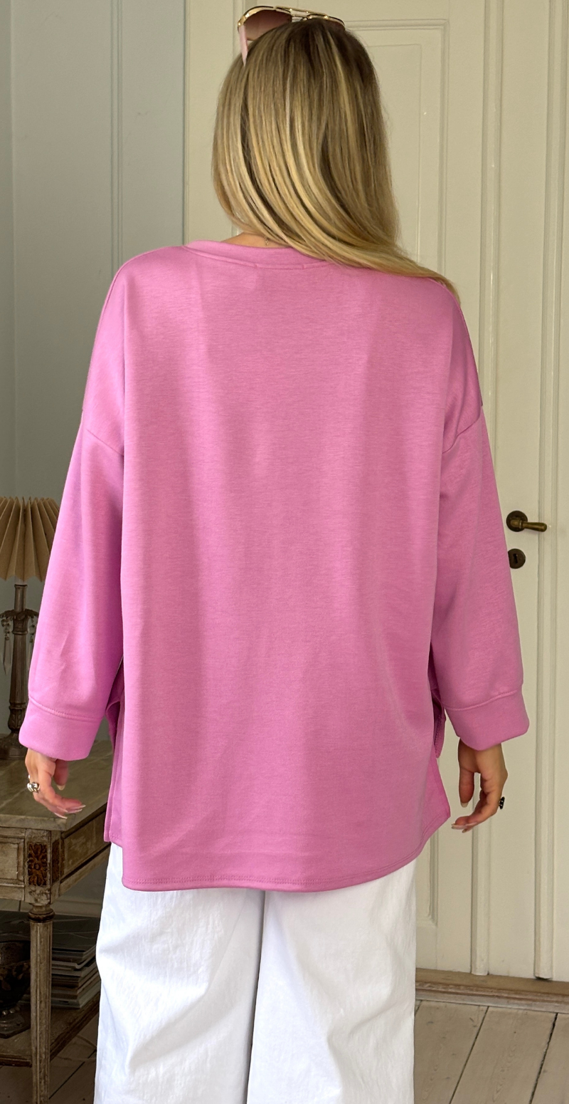 Allie sweatshirt med rund hals og "Amour" rosa LikeLondon