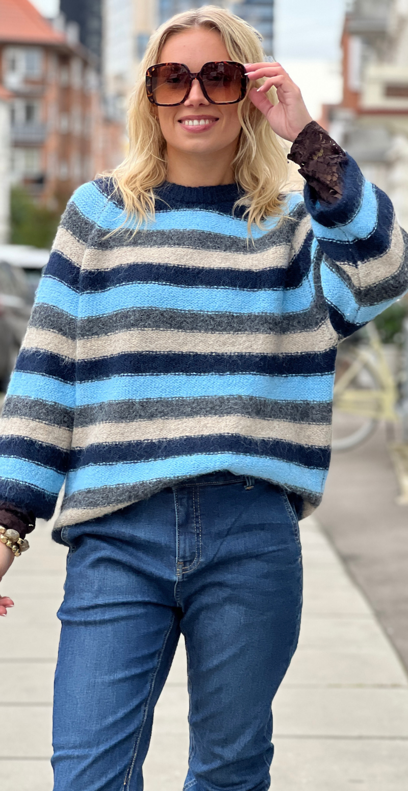 Lulu pullover med striber og 3/4 ærmer navy blazer Freequent