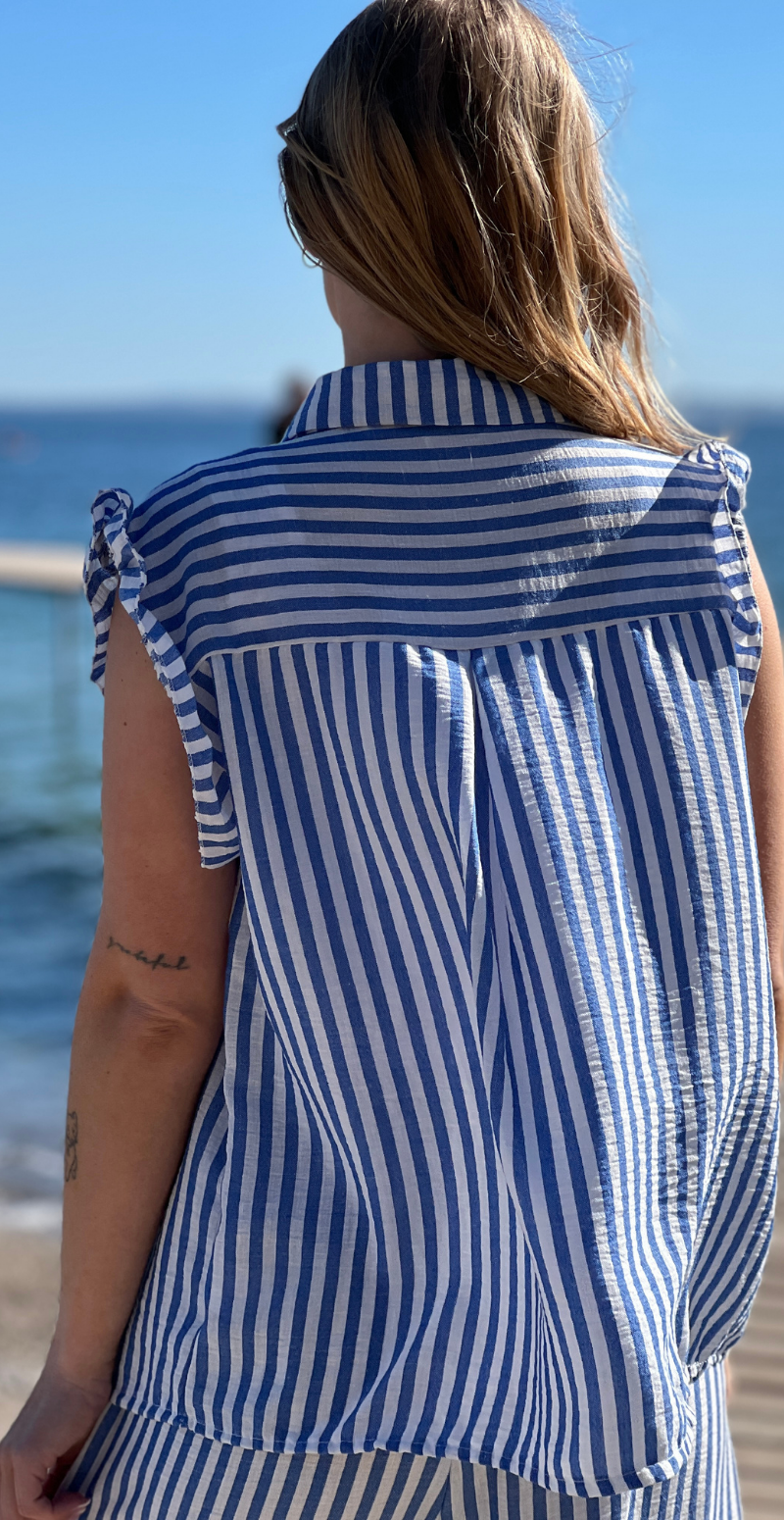 Lilje sæt med stribet bluse og bukser blå LikeLondon