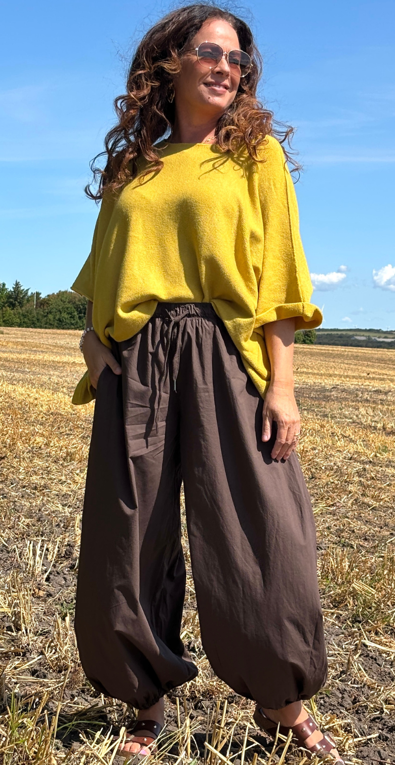 Elva strikbluse med vidde og 3/4 ærmer bamboo yellow LikeLondon