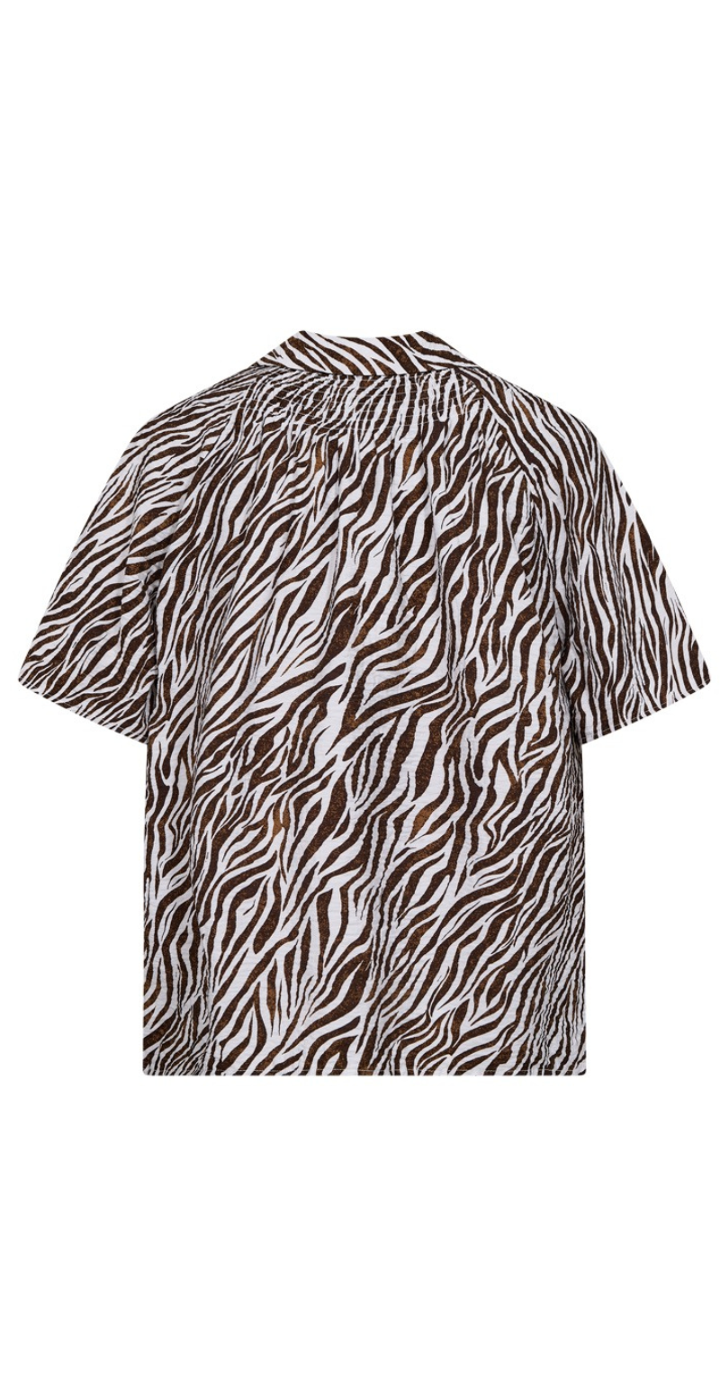 Mele bluse med zebraprint brilliant white w. coffee bean Freequent