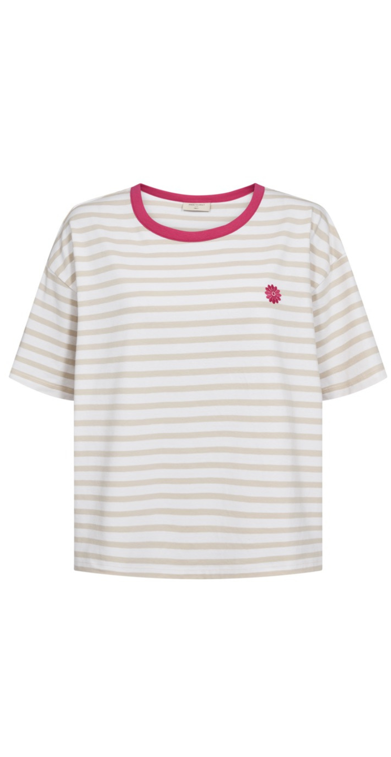 Fenjal t-shirt med striber og blomst brilliant white w. moonbeam Freequent