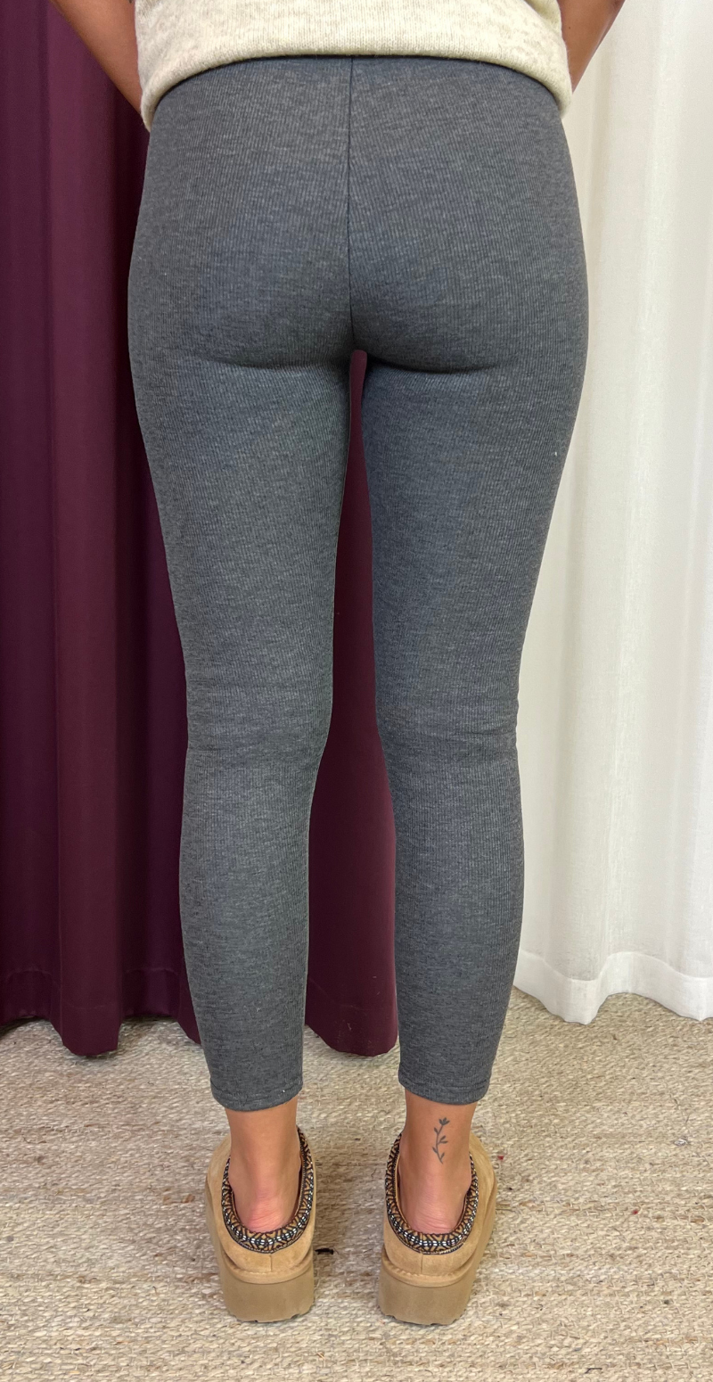 Lolly leggings med fleece og rib grå LikeLondon