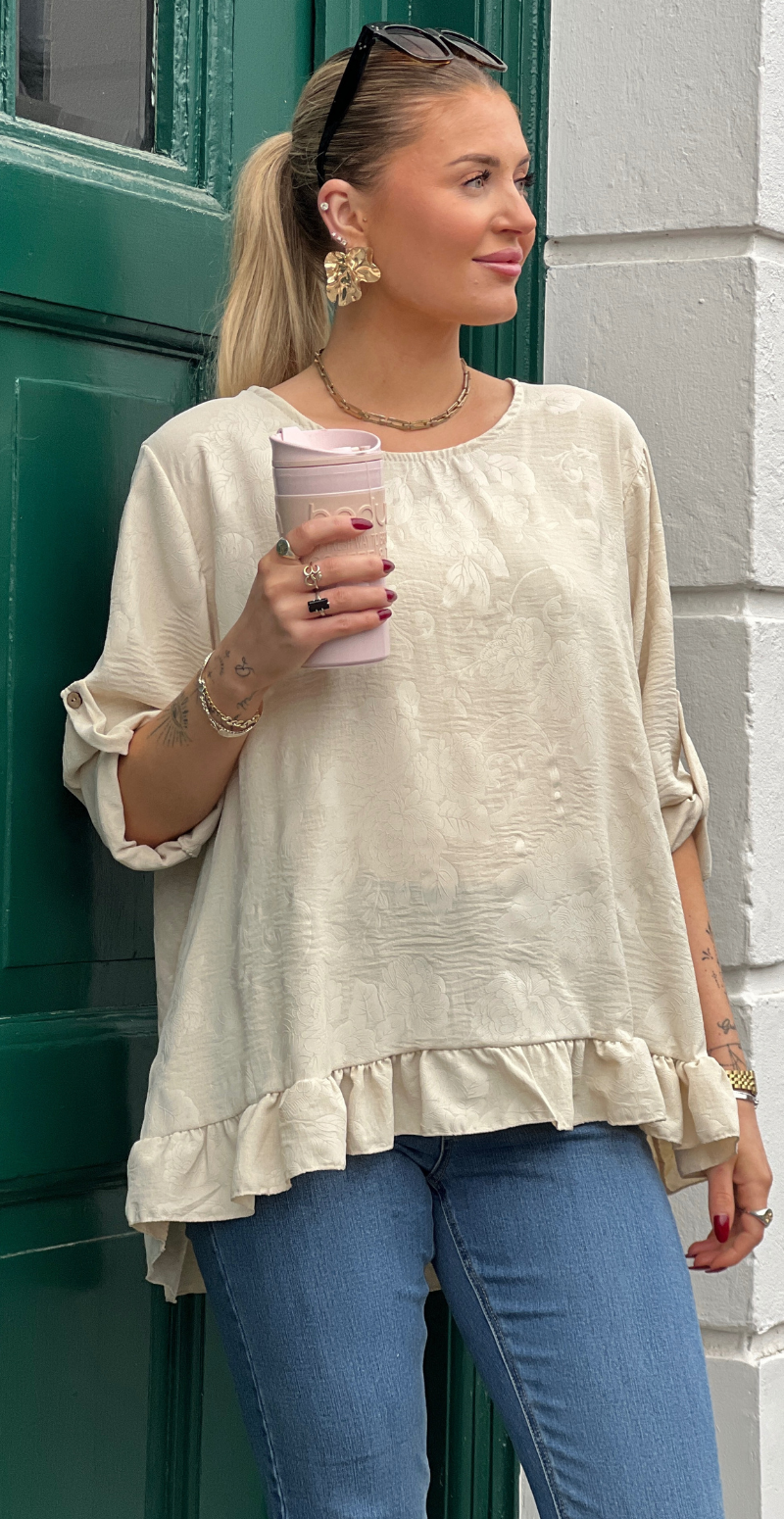 Amanda bluse med peplum og blomsterprint beige LikeLondon