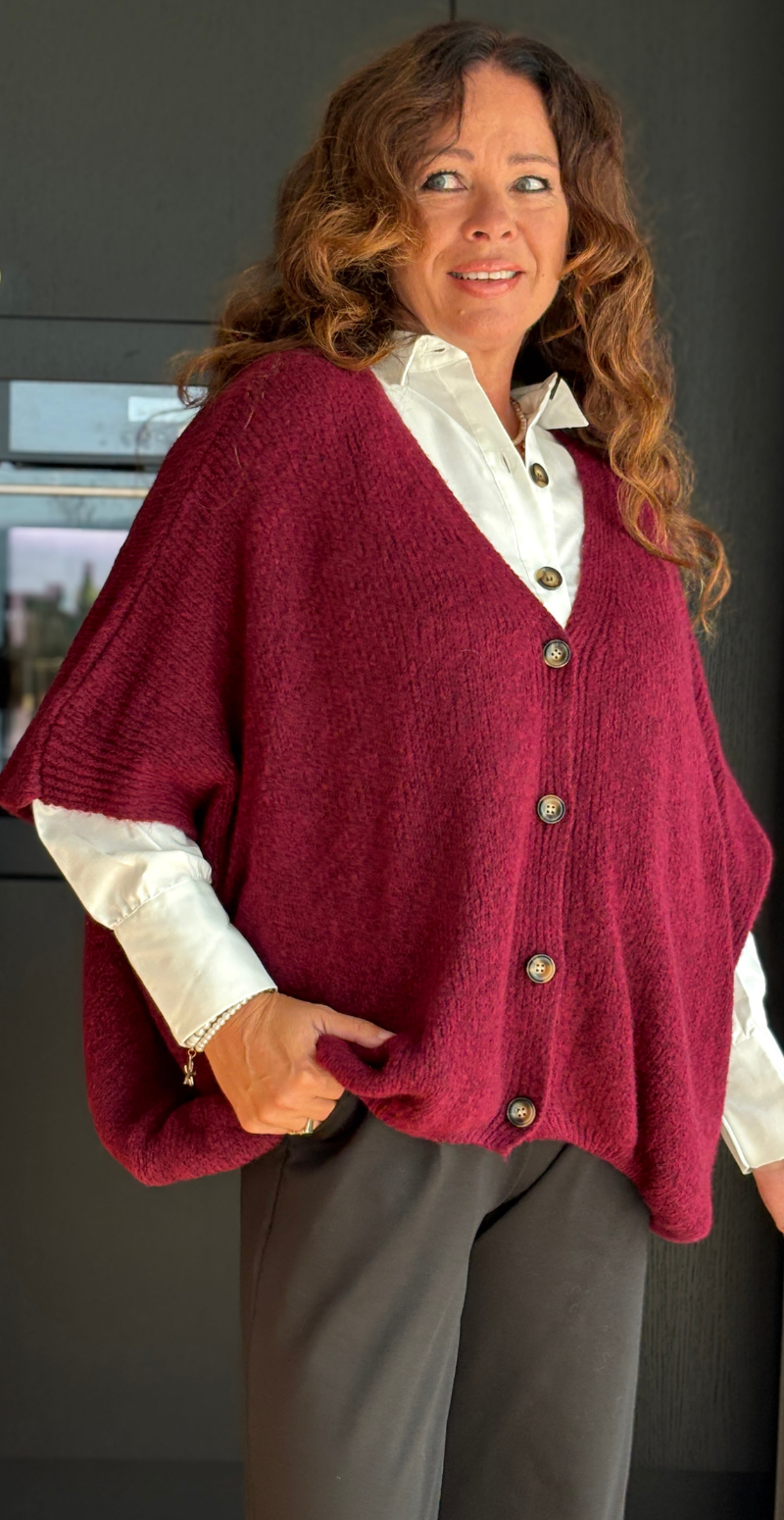 Edwina uldcardigan med korte ærmer bordeaux LikeLondon