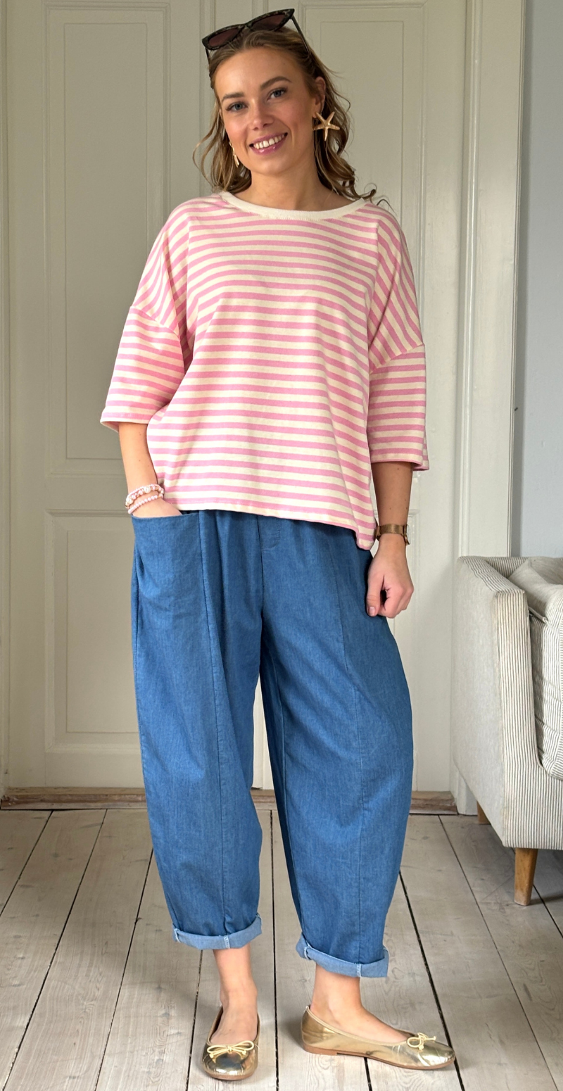 Zenia t-shirt med striber hvid/pink LikeLondon