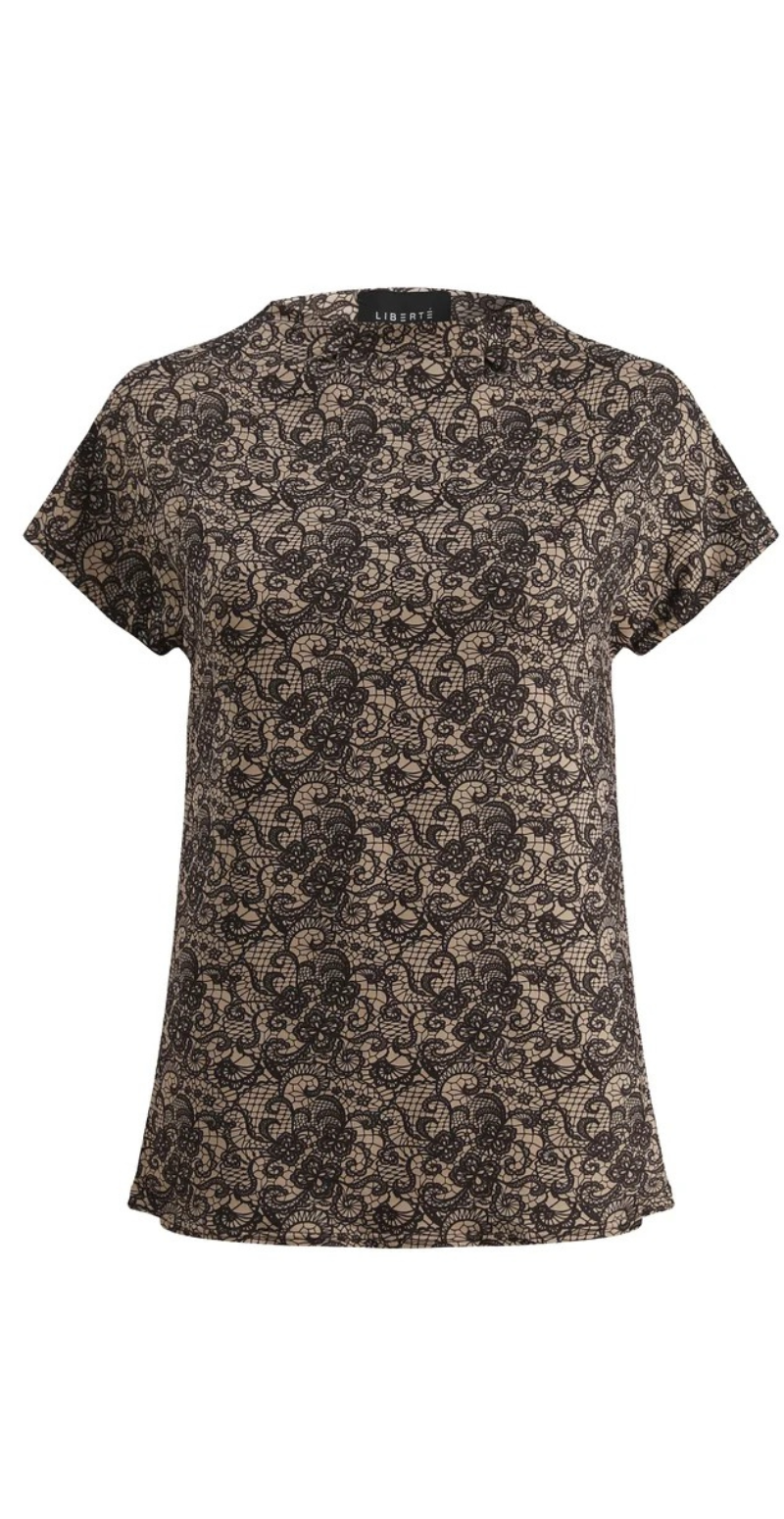 Alma kortærmet bluse mocca brown lace Liberté